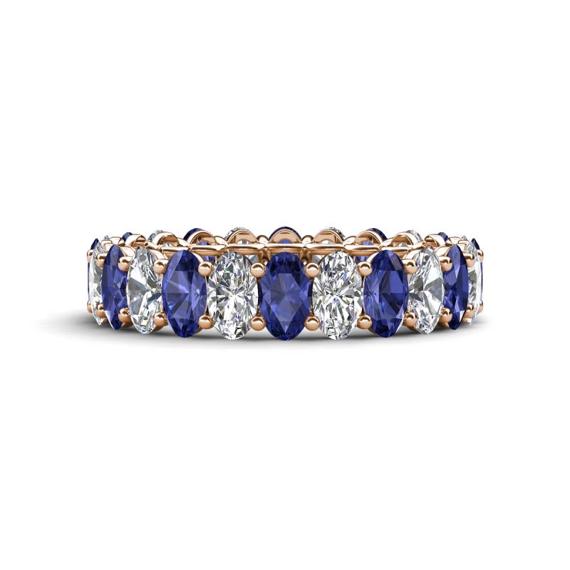 Amelia 5x3 mm Oval Shape Iolite and Diamond Side Gallery Work Eternity Band 