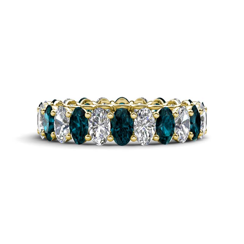 Amelia 5x3 mm Oval Shape London Blue Topaz and Diamond Side Gallery Work Eternity Band 