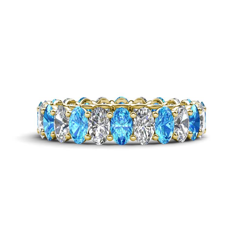 Amelia 5x3 mm Oval Shape Blue Topaz and Lab Grown Diamond Side Gallery Work Eternity Band 