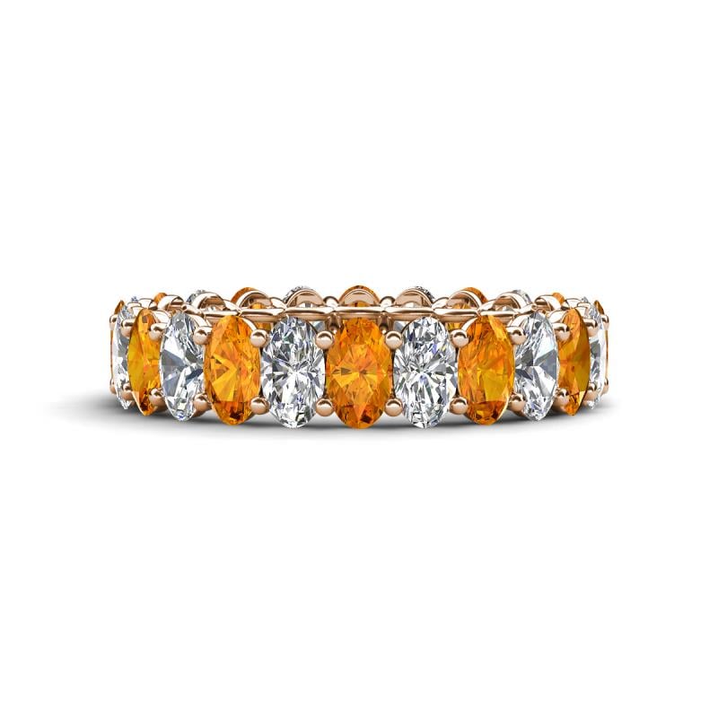 Amelia 5x3 mm Oval Shape Citrine and Lab Grown Diamond Side Gallery Work Eternity Band 