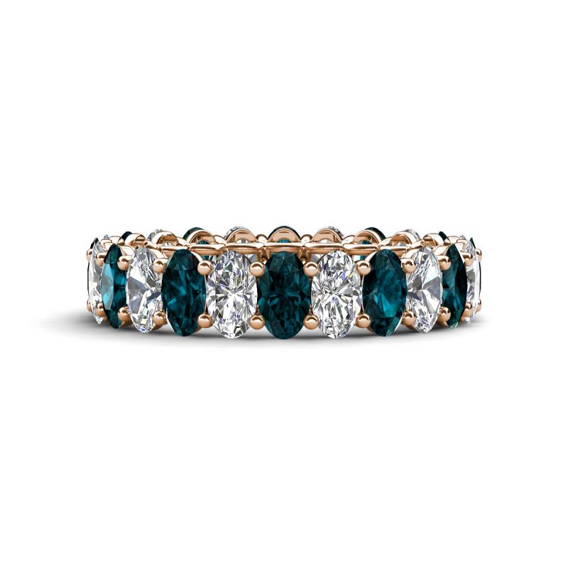 Amelia 5x3 mm Oval Shape London Blue Topaz and Lab Grown Diamond Side Gallery Work Eternity Band 