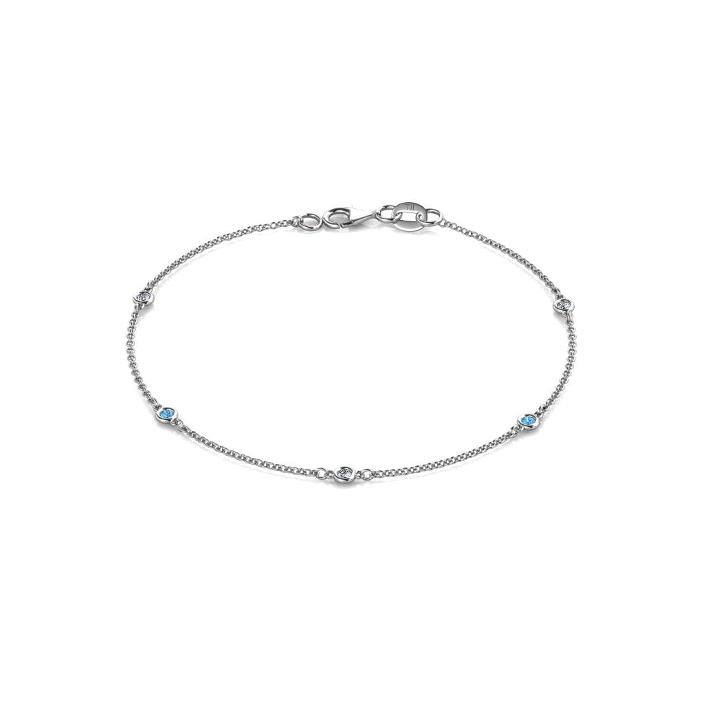 Aizza (5 Stn/2mm) Blue Topaz and Diamond Station Bracelet 