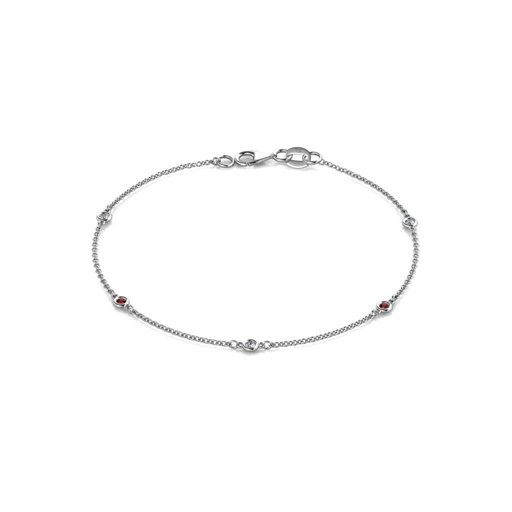 Aizza (5 Stn/2mm) Red Garnet and Diamond Station Bracelet 