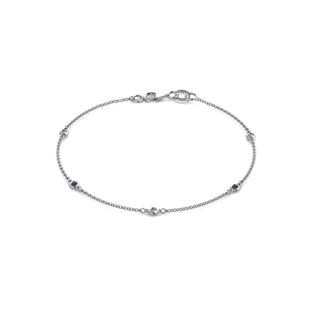 Aizza (5 Stn/2mm) Blue Sapphire and Lab Grown Diamond Station Bracelet 