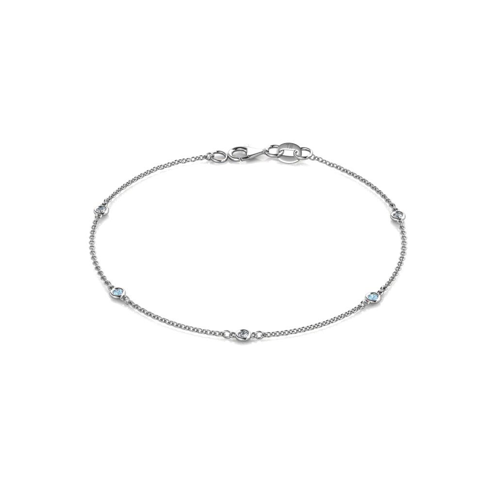 Aizza (5 Stn/2mm) Aquamarine and Lab Grown Diamond Station Bracelet 