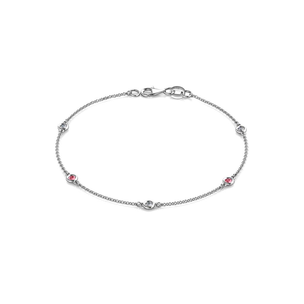 Aizza (5 Stn/2.4mm) Pink Tourmaline and Diamond Station Bracelet 