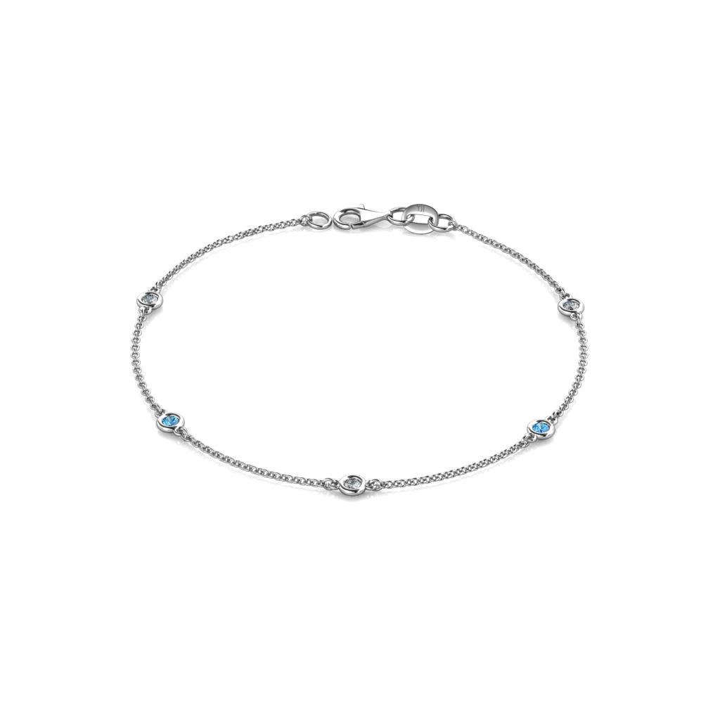Aizza (5 Stn/2.4mm) Blue Topaz and Diamond Station Bracelet 