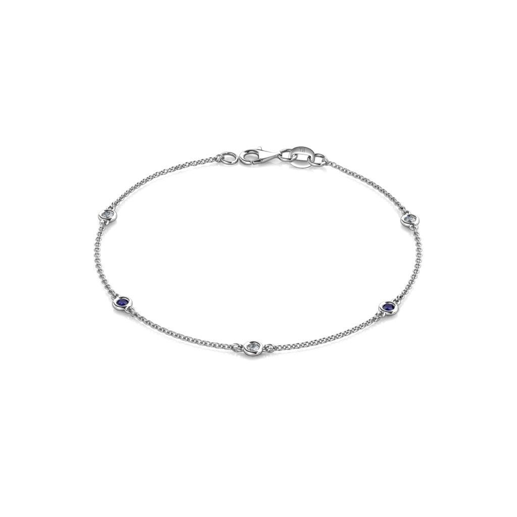 Aizza (5 Stn/2.4mm) Blue Sapphire and Lab Grown Diamond Station Bracelet 