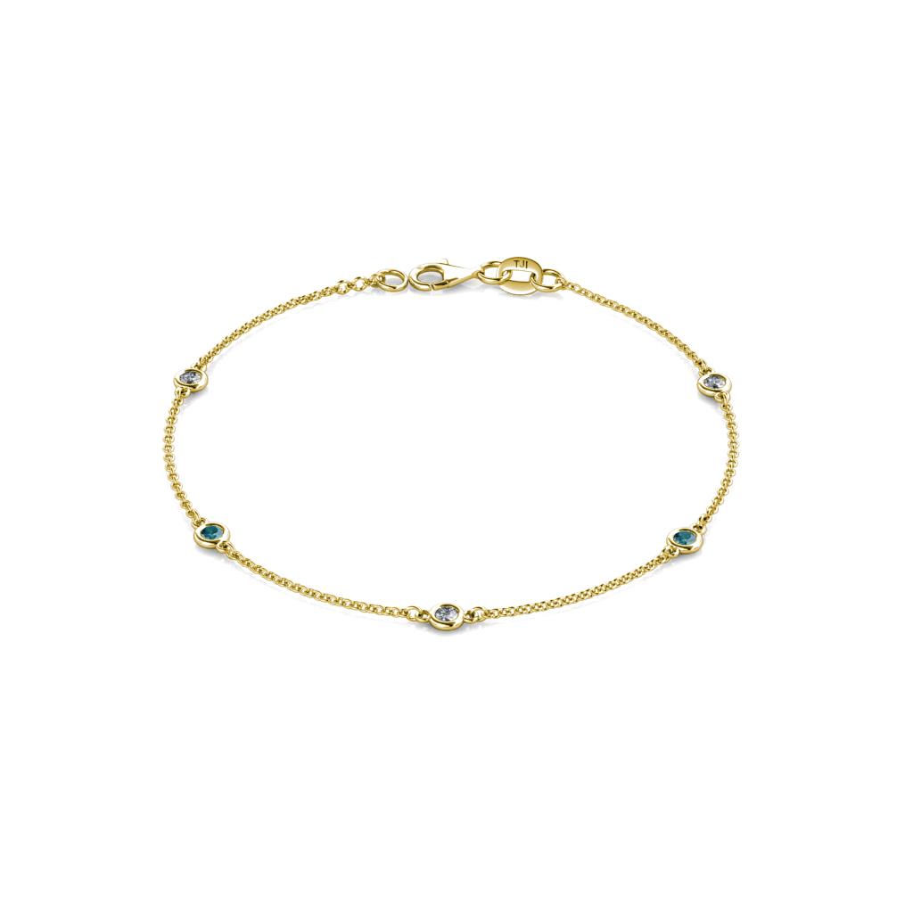 Aizza (5 Stn/2.7mm) Petite London Blue Topaz and Diamond Station Bracelet 