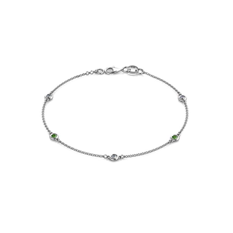 Aizza (5 Stn/2.7mm) Petite Green Garnet and Lab Grown Diamond Station Bracelet 