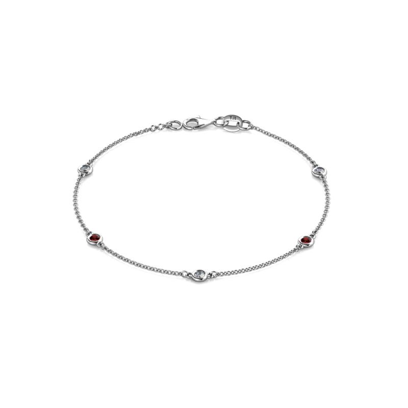 Aizza (5 Stn/2.7mm) Petite Red Garnet and Lab Grown Diamond Station Bracelet 