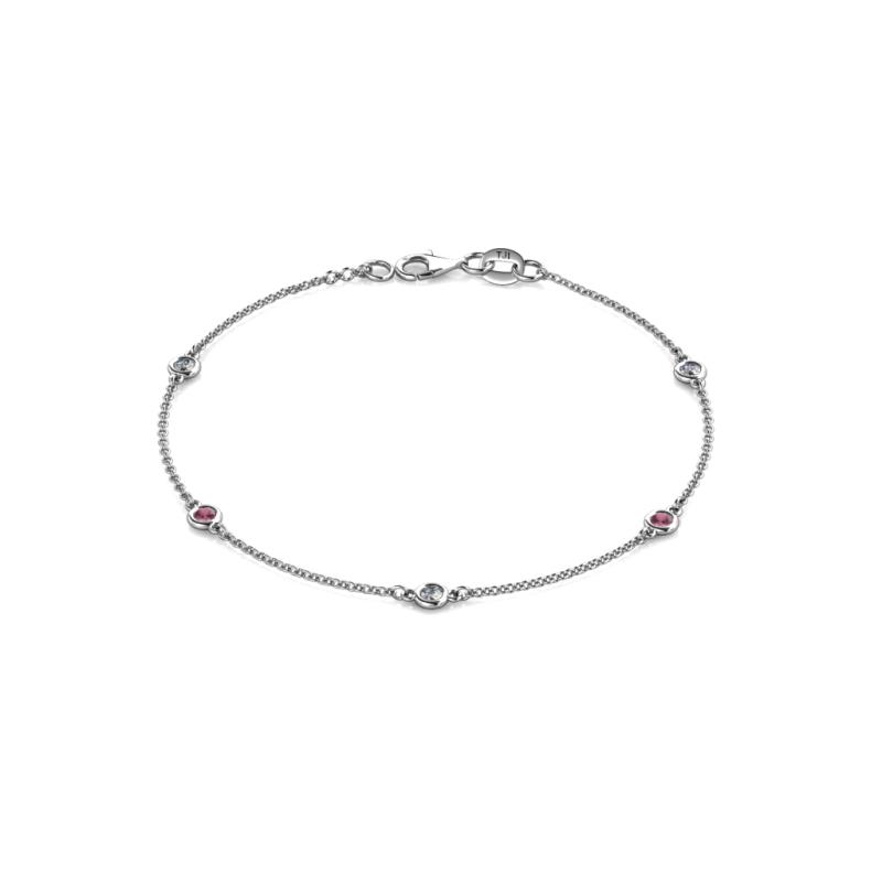 Aizza (5 Stn/2.7mm) Petite Rhodolite Garnet and Lab Grown Diamond Station Bracelet 