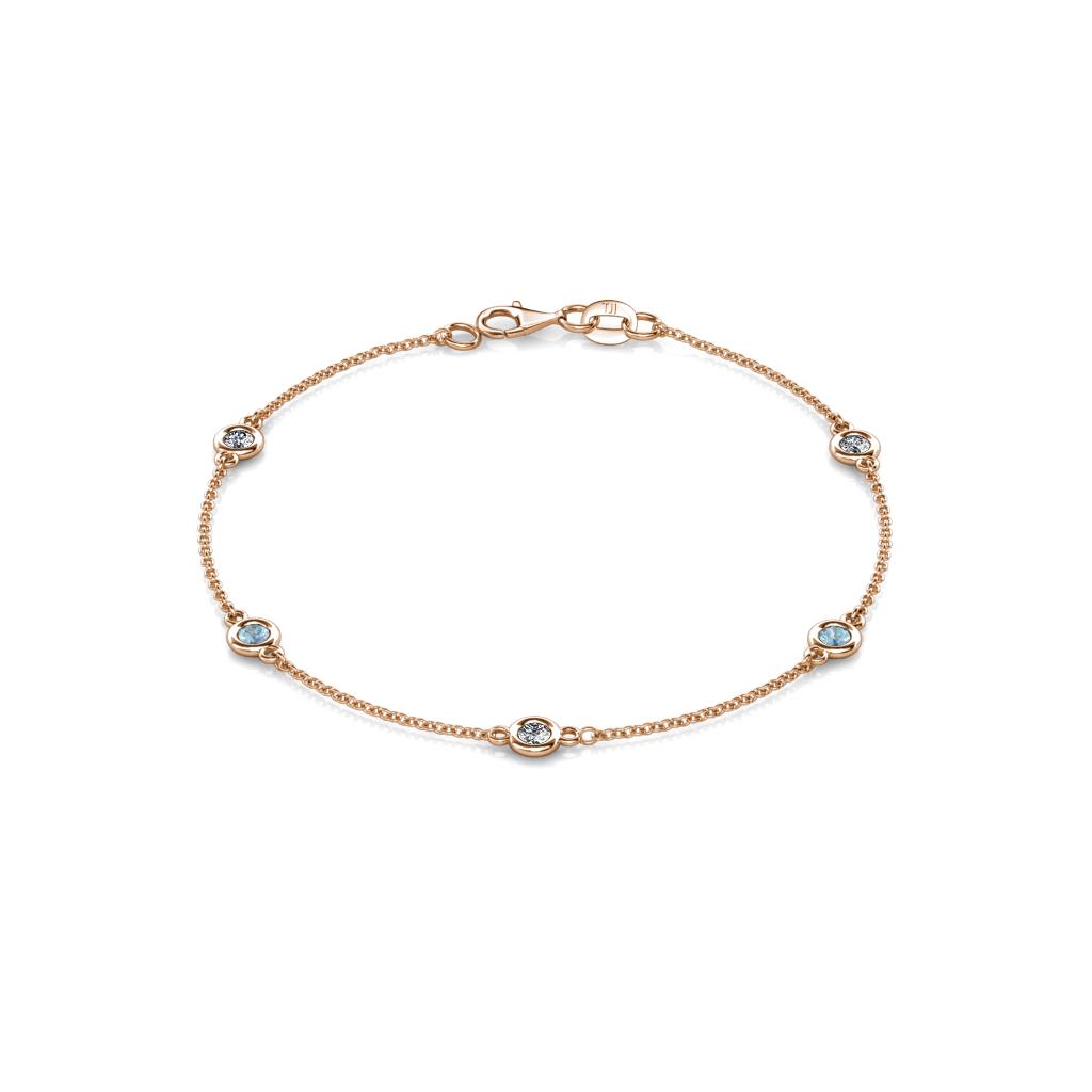 Aizza (5 Stn/3mm) Petite Aquamarine and Diamond Station Bracelet 