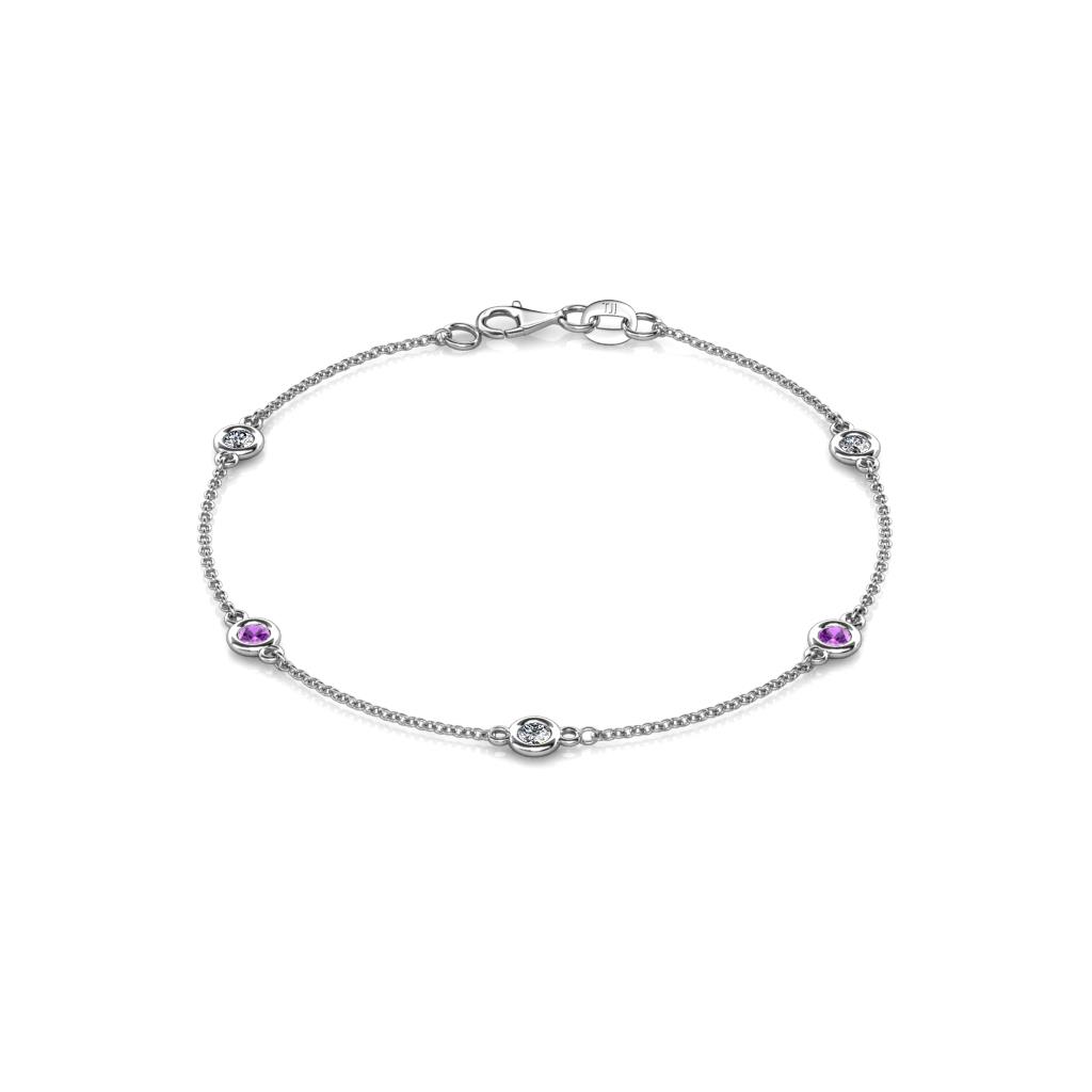 Aizza (5 Stn/3mm) Petite Amethyst and Diamond Station Bracelet 