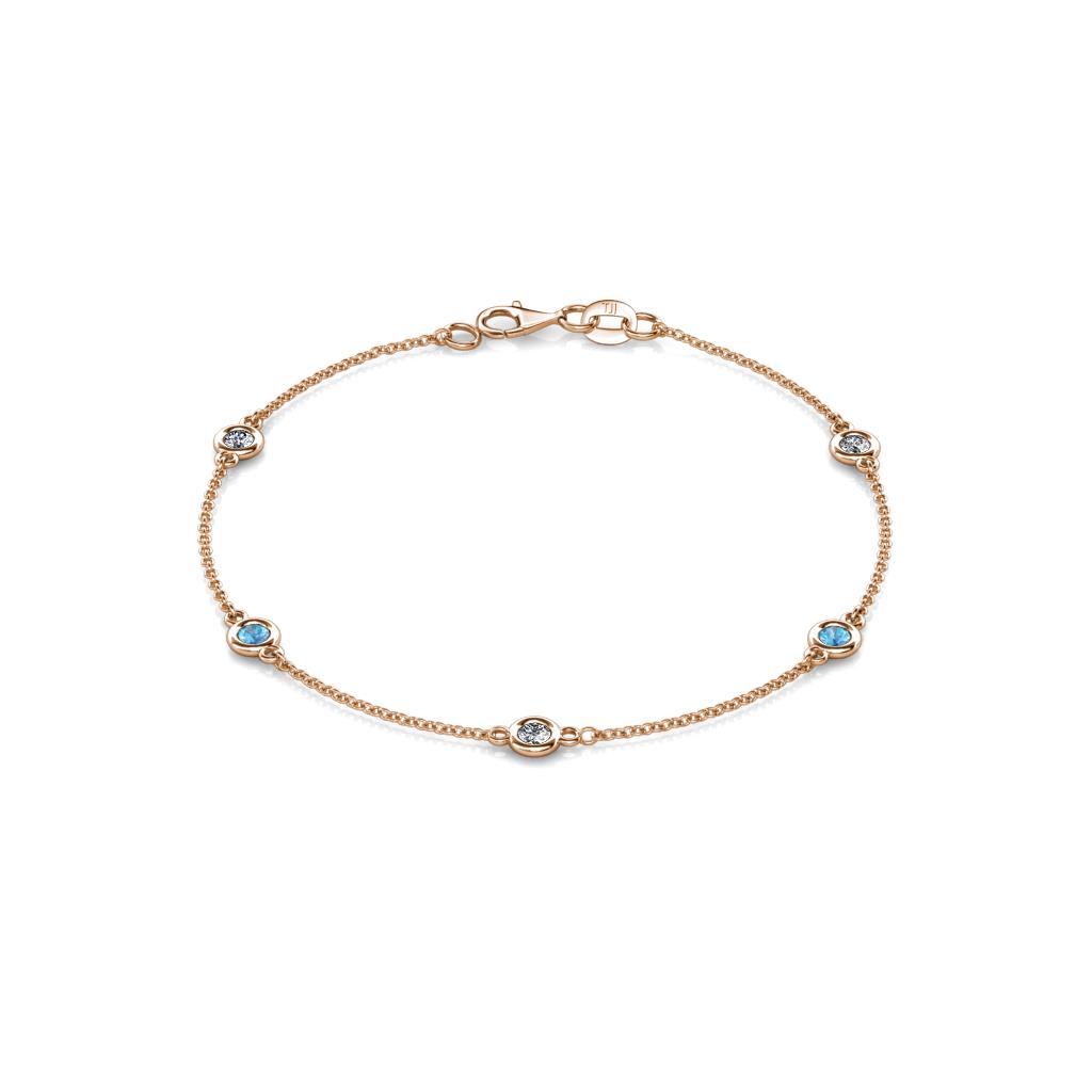 Aizza (5 Stn/3mm) Petite Blue Topaz and Diamond Station Bracelet 