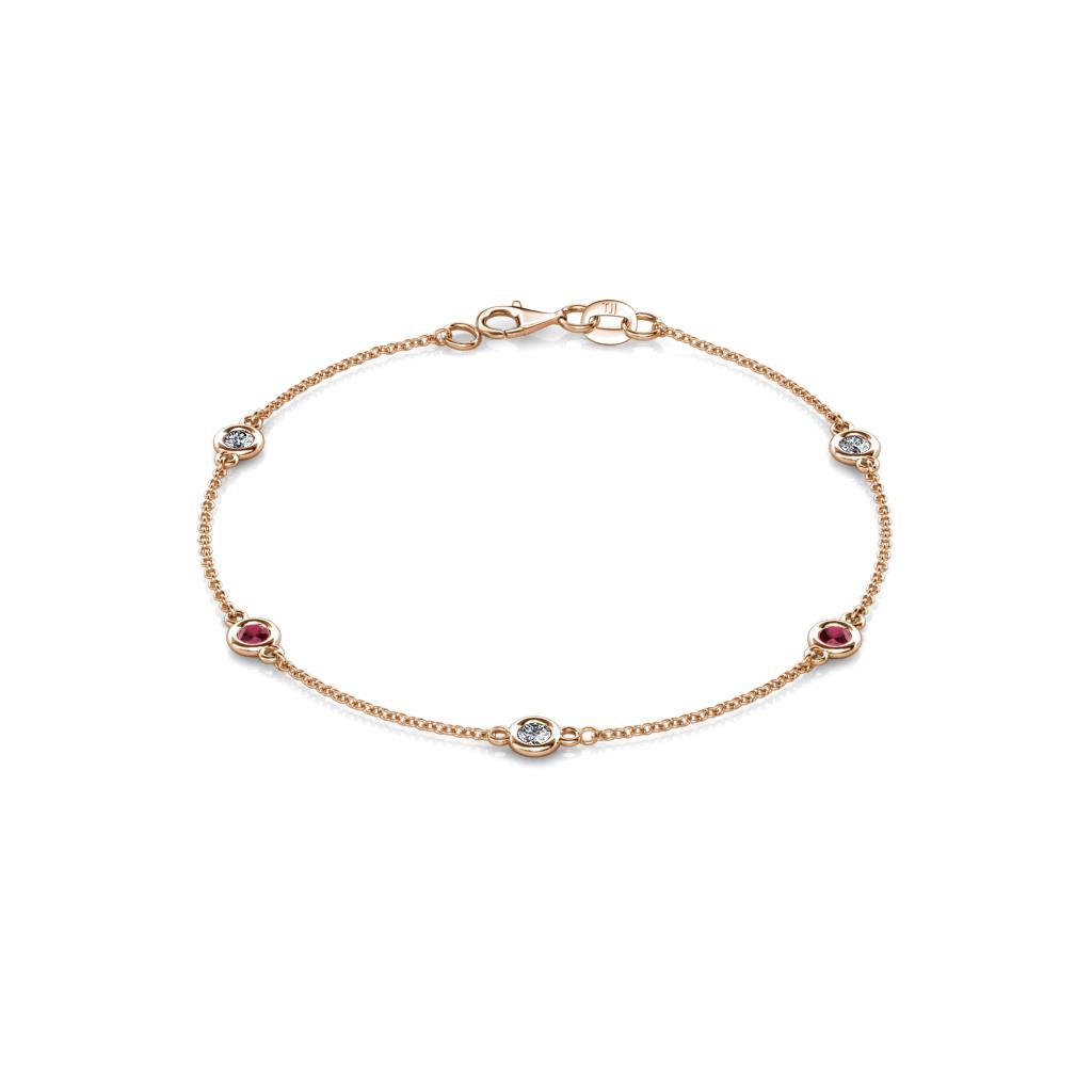 Aizza (5 Stn/3mm) Petite Ruby and Diamond Station Bracelet 