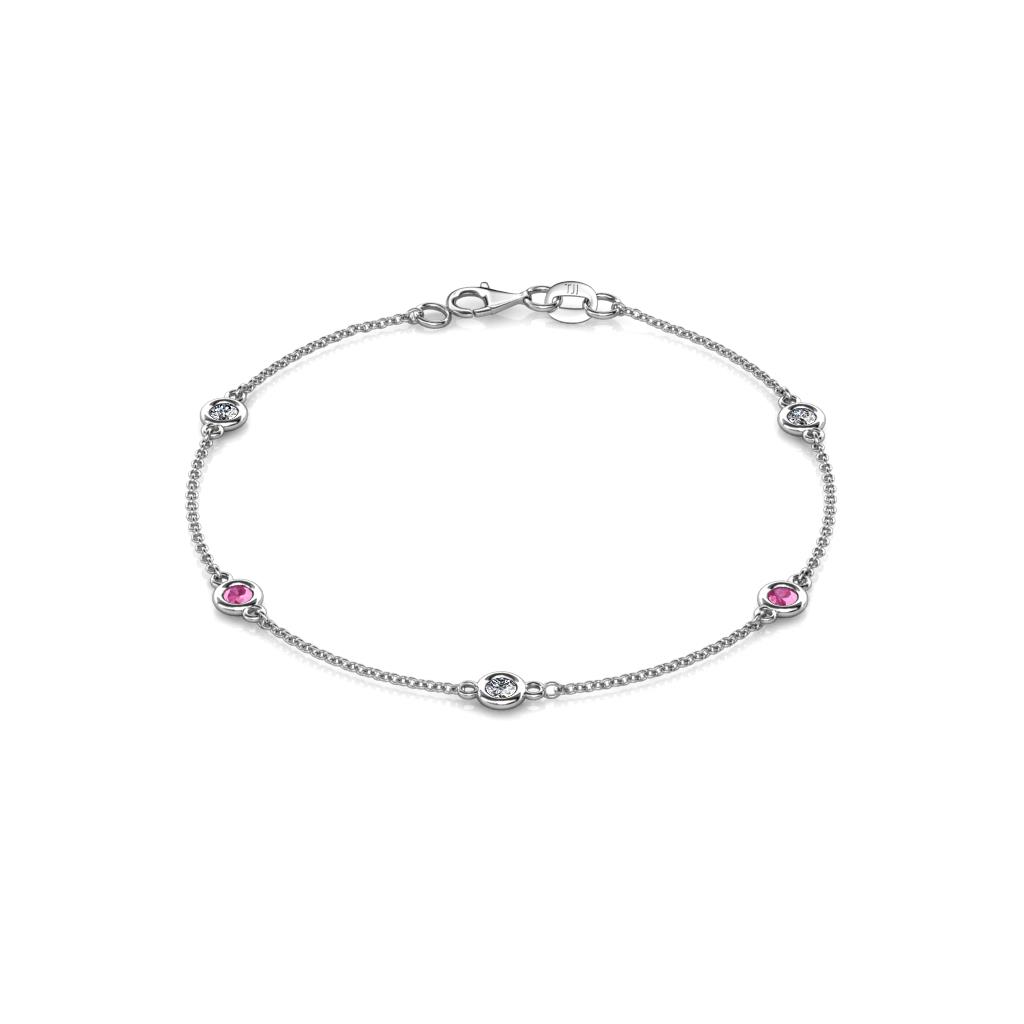 Aizza (5 Stn/3mm) Petite Pink Sapphire and Lab Grown Diamond Station Bracelet 