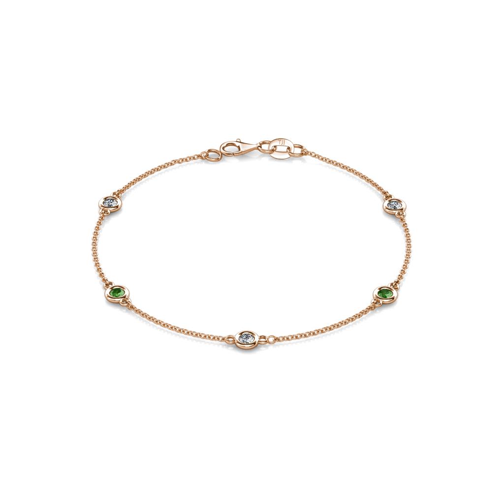 Aizza (5 Stn/3mm) Petite Green Garnet and Lab Grown Diamond Station Bracelet 
