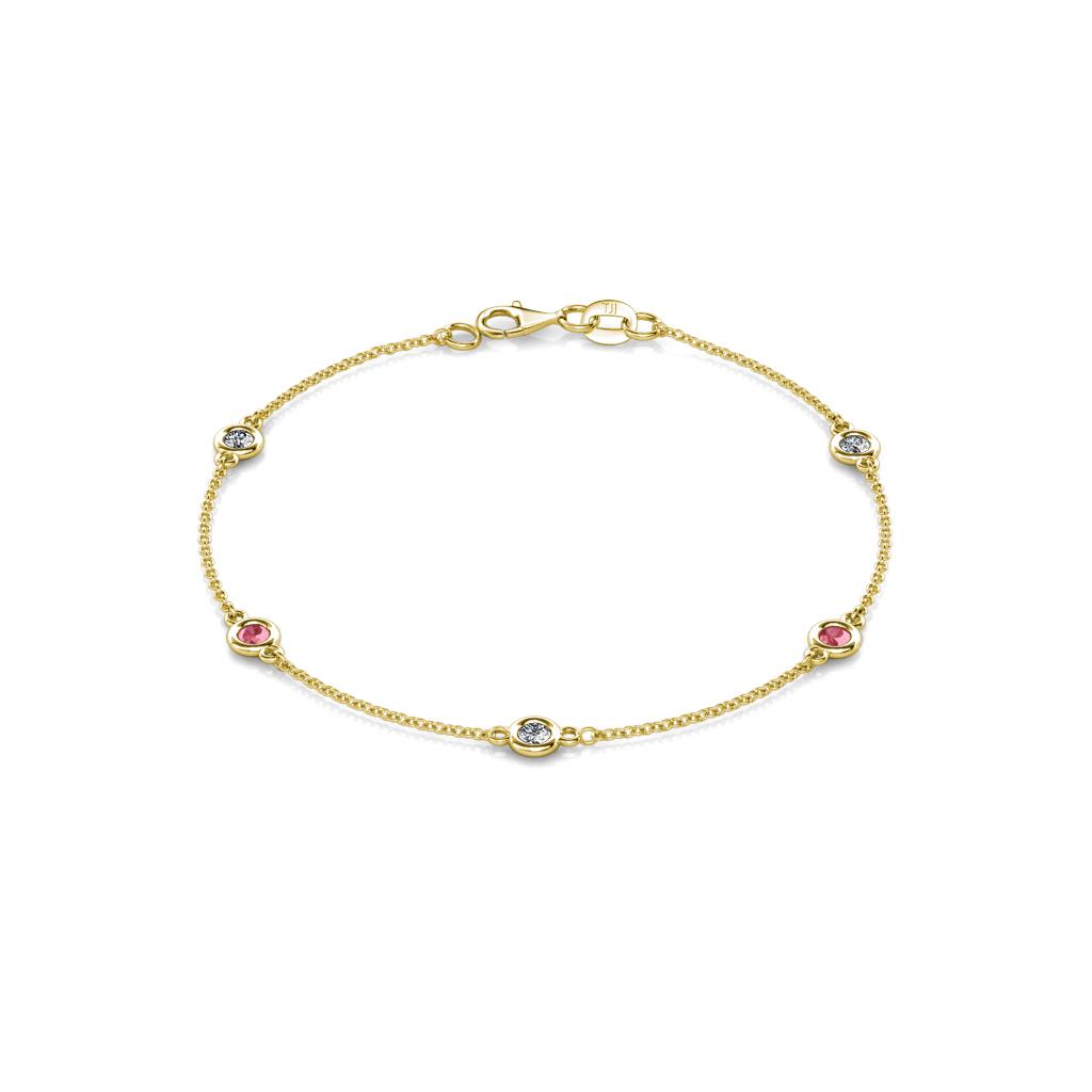 Aizza (5 Stn/3mm) Petite Pink Tourmaline and Lab Grown Diamond Station Bracelet 