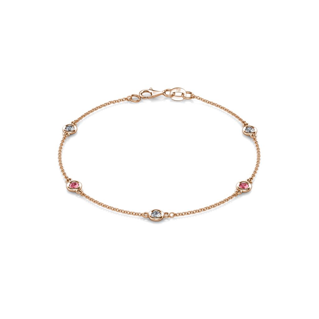 Aizza (5 Stn/3mm) Petite Pink Tourmaline and Lab Grown Diamond Station Bracelet 