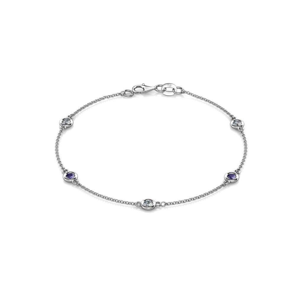 Aizza (5 Stn/3mm) Petite Iolite and Lab Grown Diamond Station Bracelet 
