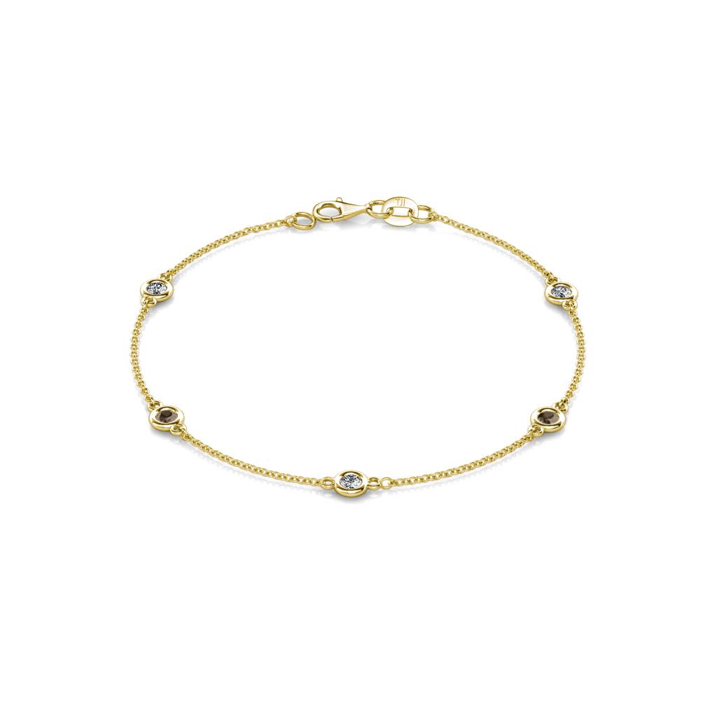 Aizza (5 Stn/3mm) Petite Smoky Quartz and Lab Grown Diamond Station Bracelet 