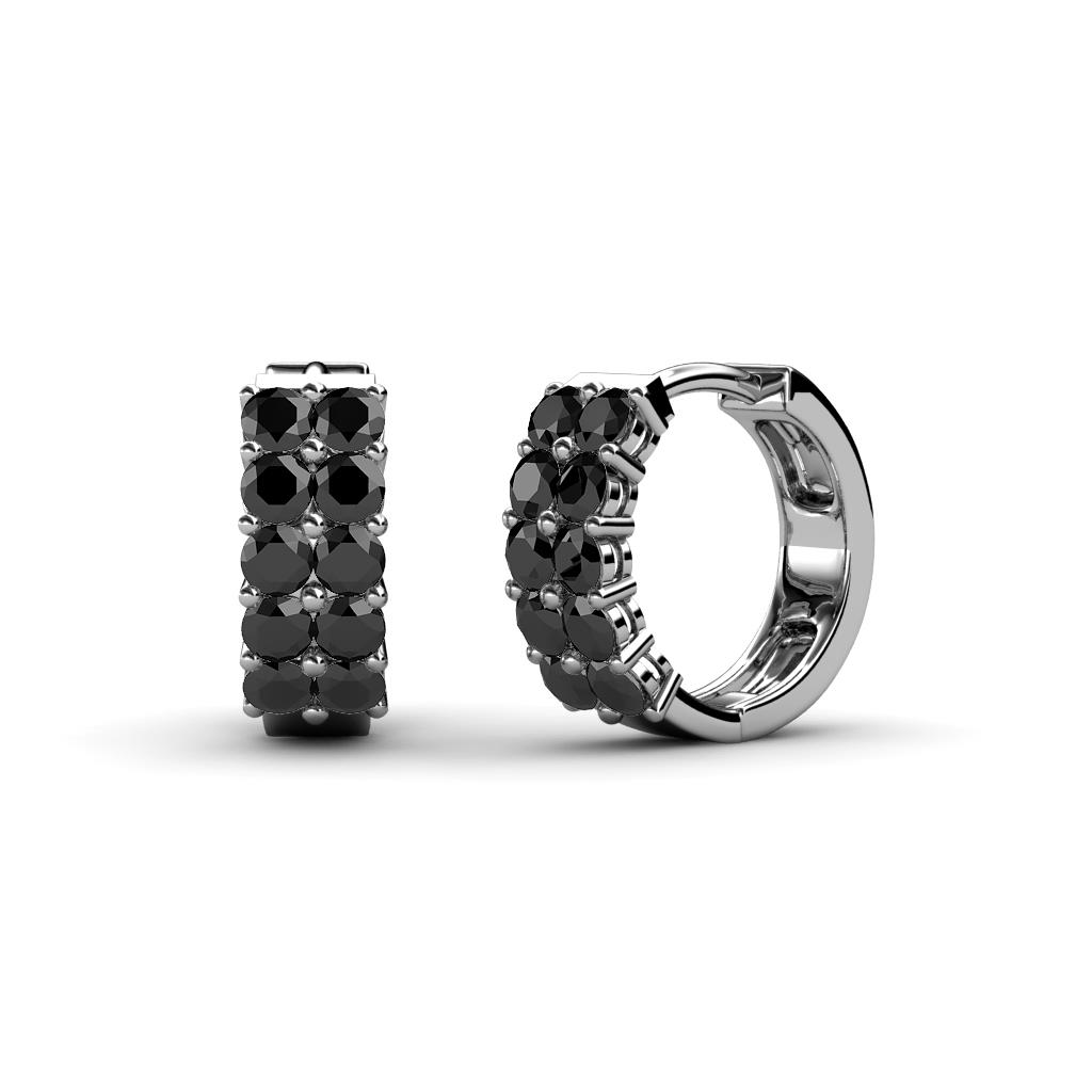 Candice 2.00 mm Petite Black Diamond Double Row Hoop Earrings 