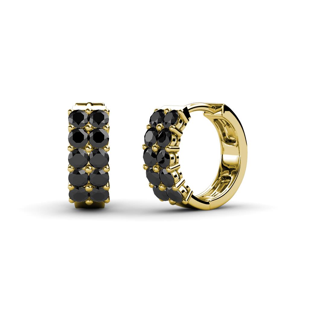 Candice 2.00 mm Petite Black Diamond Double Row Hoop Earrings 