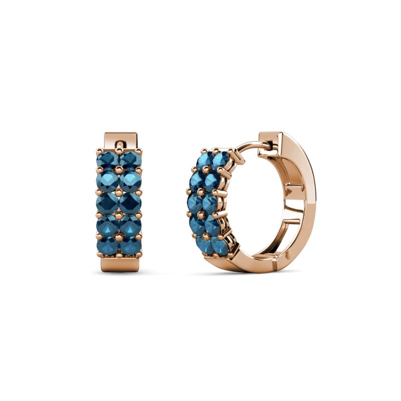 Candice 2.00 mm Petite Blue Diamond Double Row Hoop Earrings 