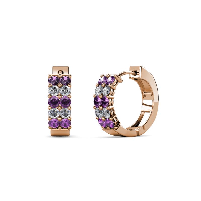 Candice 2.00 mm Petite Amethyst and Diamond Double Row Hoop Earrings 