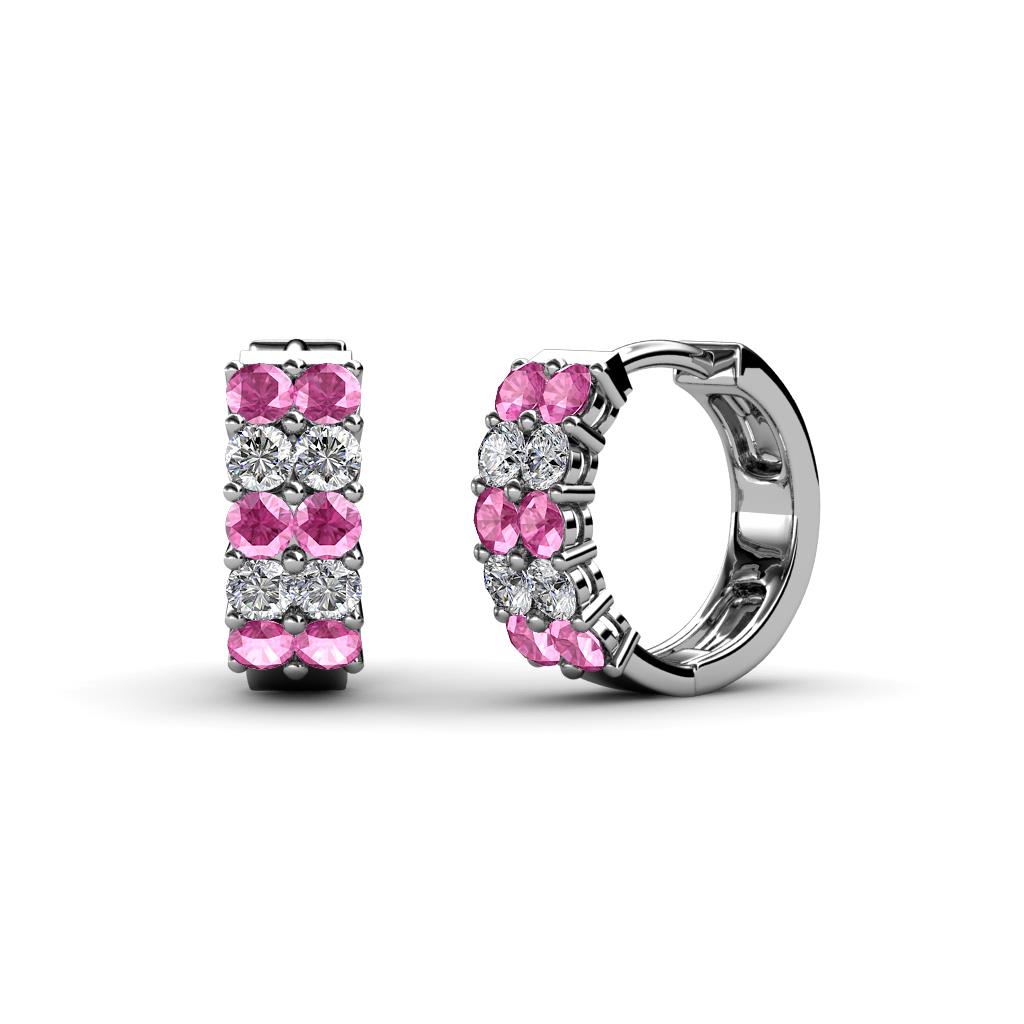 Candice 2.00 mm Petite Pink Sapphire and Diamond Double Row Hoop Earrings 