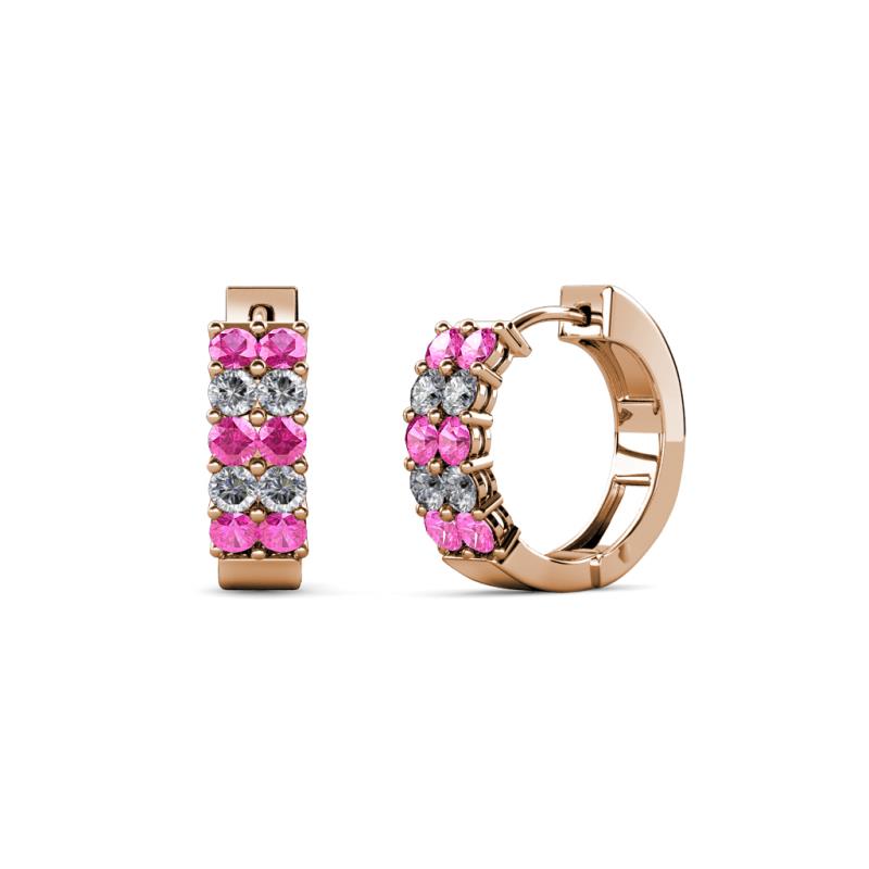 Candice 2.00 mm Petite Pink Sapphire and Diamond Double Row Hoop Earrings 