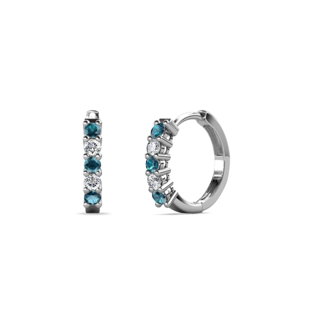 Aricia Petite London Blue Topaz and Diamond Hoop Earrings 