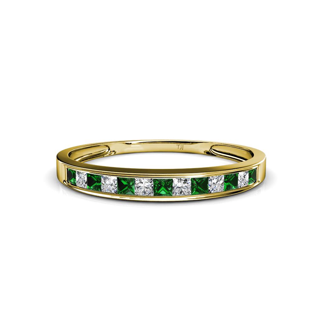 Aqilia 2.00 mm Diamond and Chatham Created Emerald 13 Stone Wedding Band 