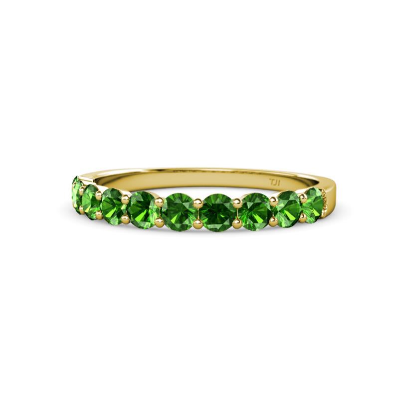Clara 3.00 mm Green Garnet 10 Stone Wedding Band 
