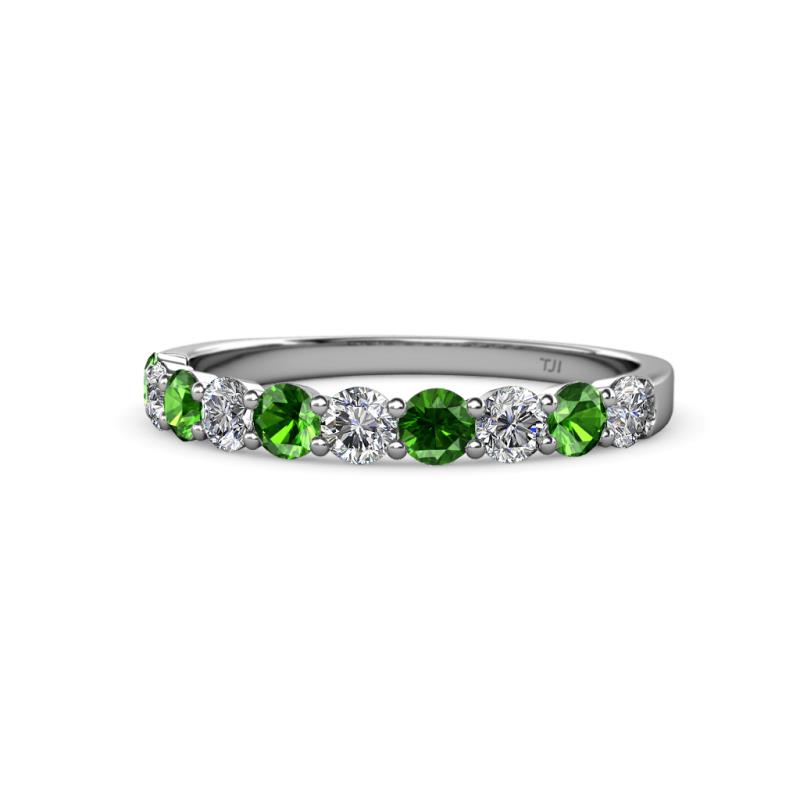 Clara 3.00 mm Green Garnet and Diamond 10 Stone Wedding Band 