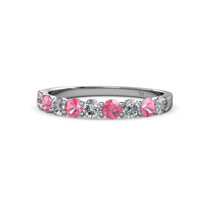 Clara 3.00 mm Pink Tourmaline and Diamond 10 Stone Wedding Band 