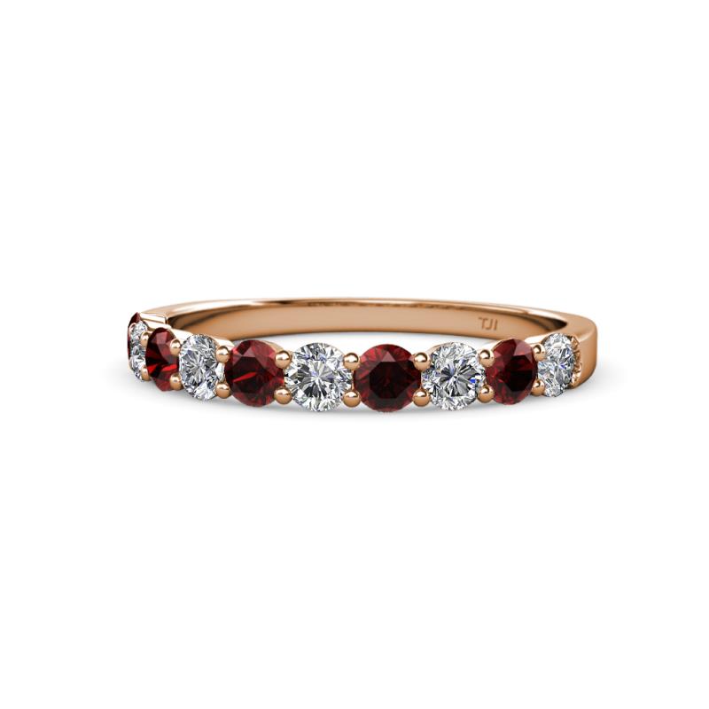 Clara 3.00 mm Red Garnet and Lab Grown Diamond 10 Stone Wedding Band 