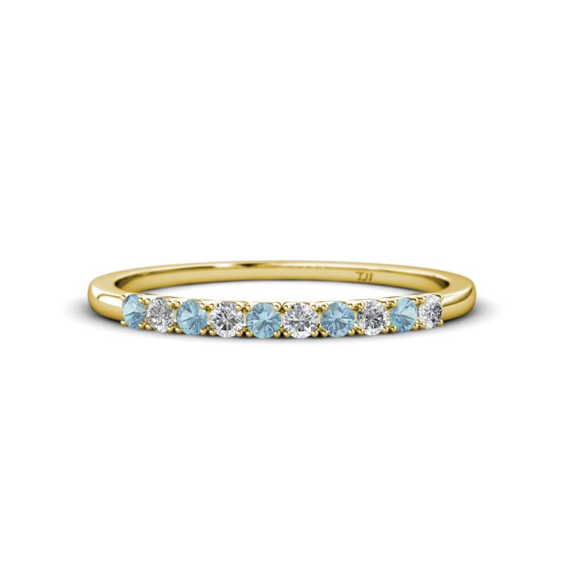 Emlynn 2.40 mm Aquamarine and Diamond 10 Stone Wedding Band 