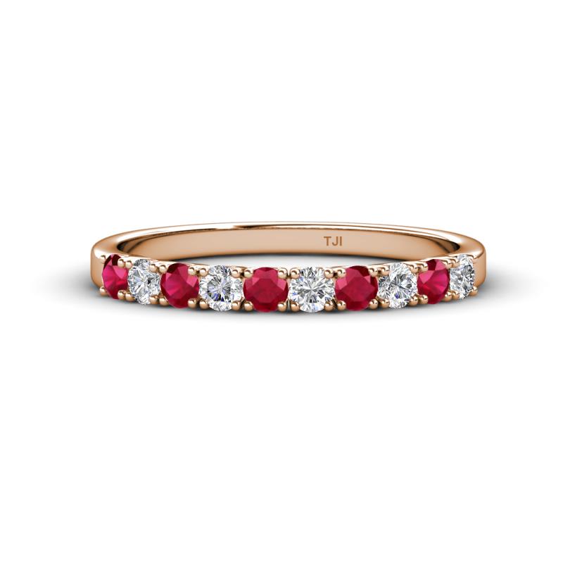 Emlynn 2.70 mm Ruby and Diamond 10 Stone Wedding Band 