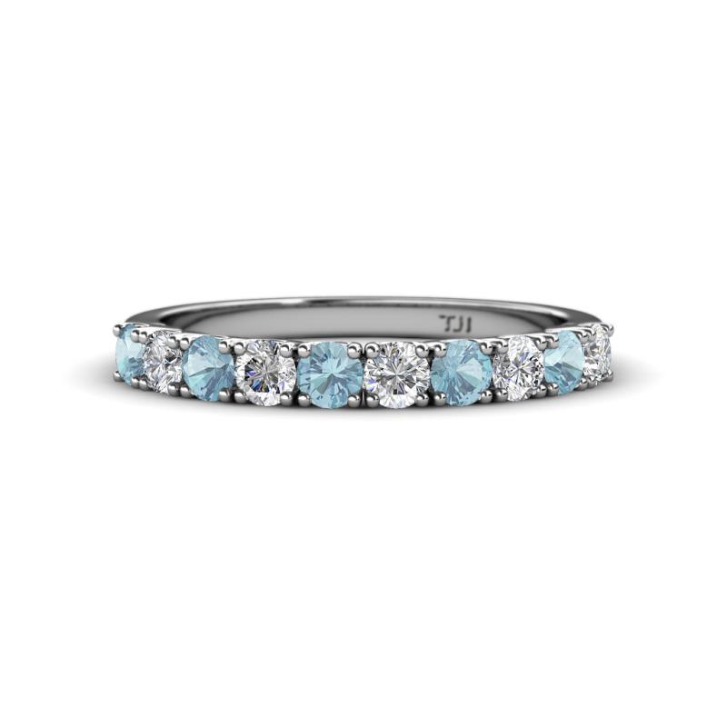 Emlynn 3.00 mm Aquamarine and Diamond 10 Stone Wedding Band 