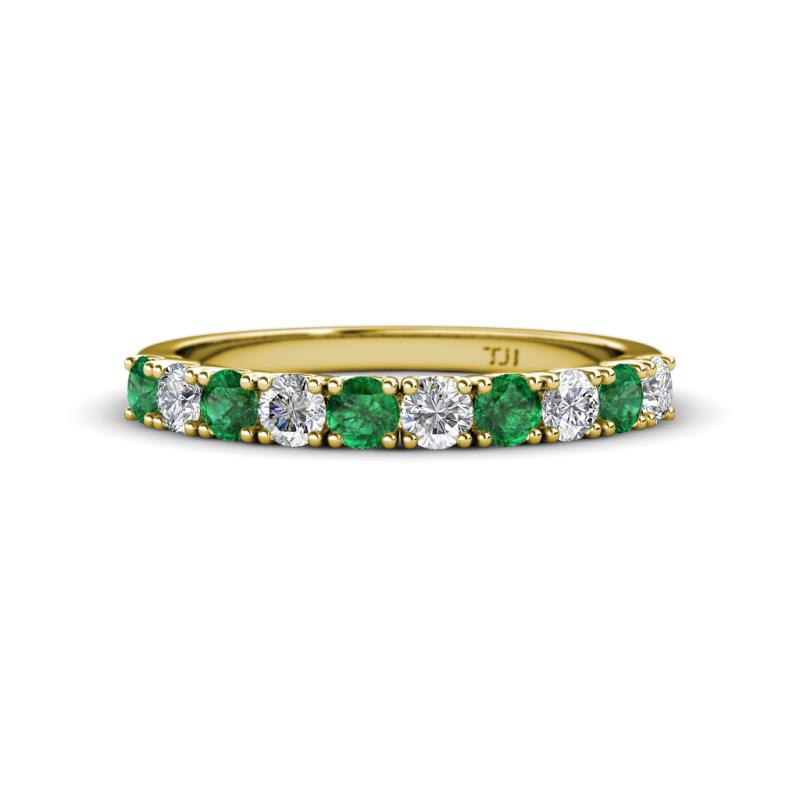 Emlynn 3.00 mm Emerald and Diamond 10 Stone Wedding Band 