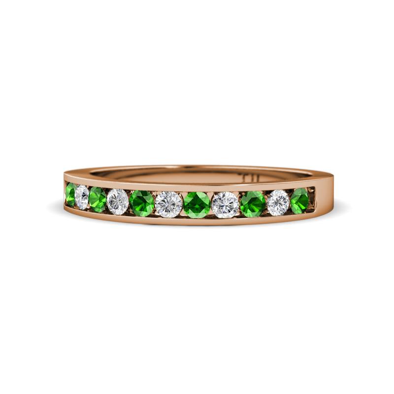 Kathiryn 1.70 mm Green Garnet and Diamond 11 Stone Wedding Band 