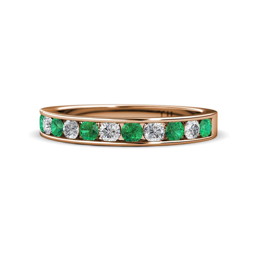 Kathiryn 2.70 mm Emerald and Diamond 11 Stone Wedding Band 