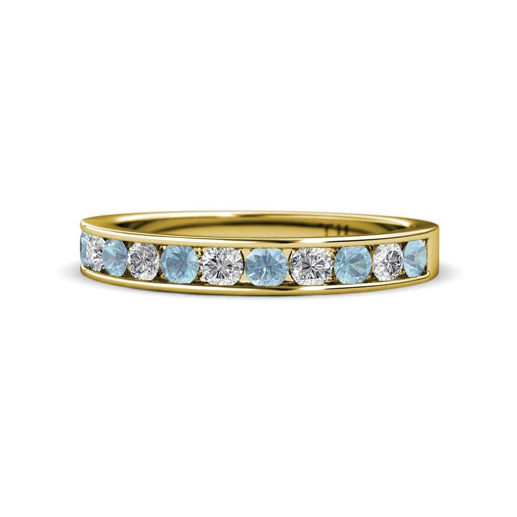 Kathiryn 2.70 mm Aquamarine and Lab Grown Diamond 11 Stone Wedding Band 