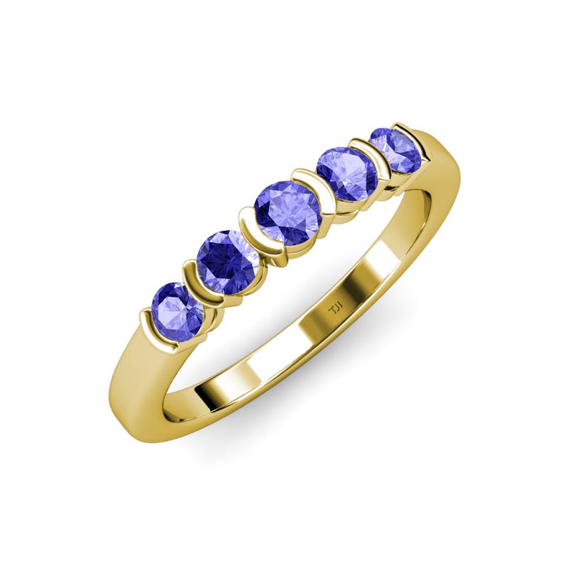 Roena 0.76 ctw Tanzanite Round (3.80 mm) & (3.30 mm) 5 Stone Wedding Band 