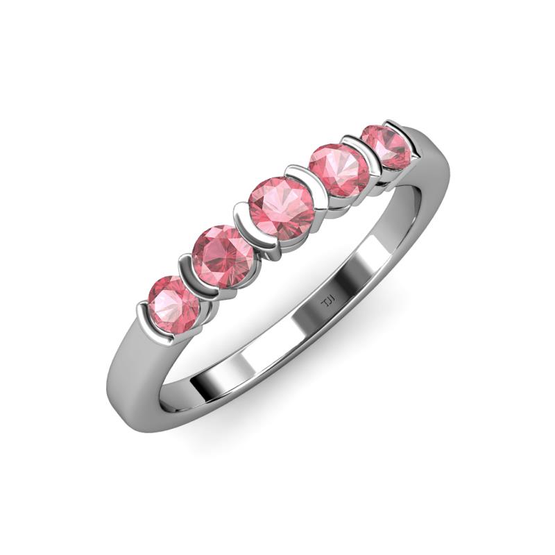 Roena 0.66 ctw Pink Tourmaline Round (3.80 mm) & (3.30 mm) 5 Stone Wedding Band 