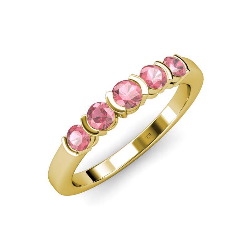 Roena 0.66 ctw Pink Tourmaline Round (3.80 mm) & (3.30 mm) 5 Stone Wedding Band 