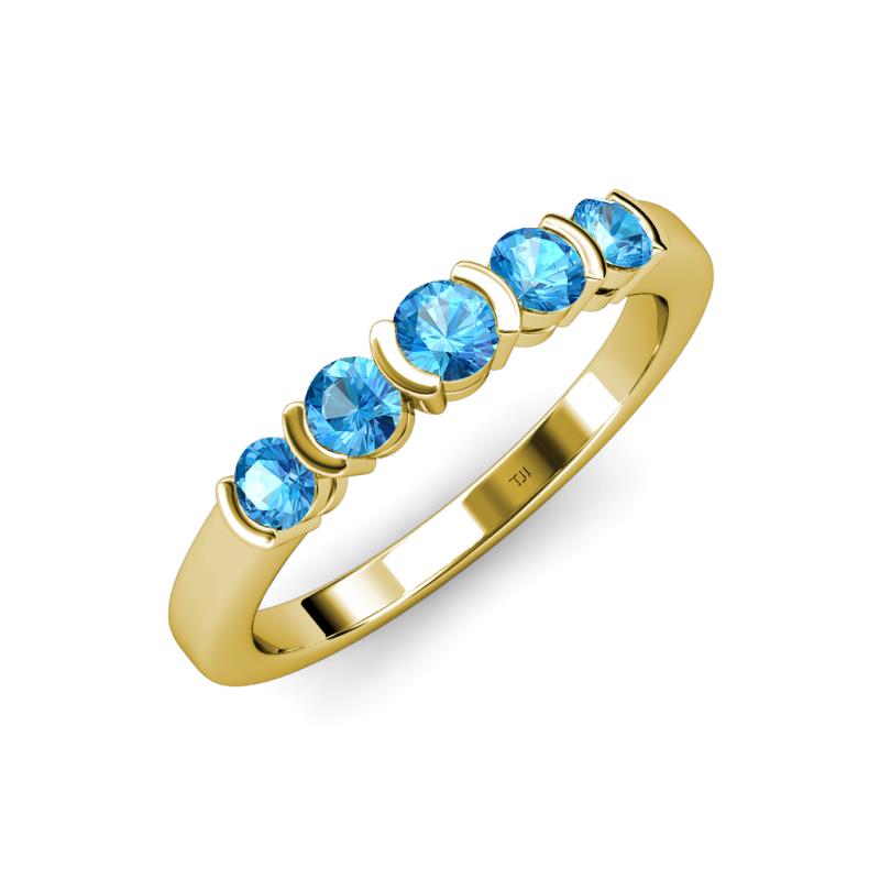 Roena 0.74 ctw Blue Topaz Round (3.80 mm) & (3.30 mm) 5 Stone Wedding Band 