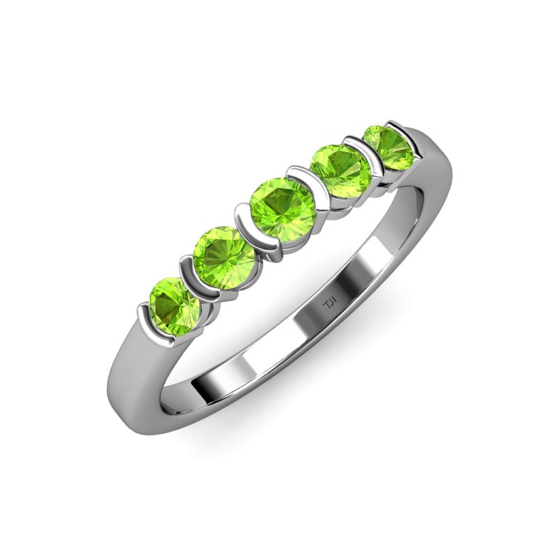 Roena 0.86 ctw Peridot Round (3.80 mm) & (3.30 mm) 5 Stone Wedding Band 
